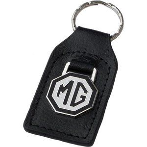 MG (MGB) Black White Leather and Enamel Key Ring Key Fob